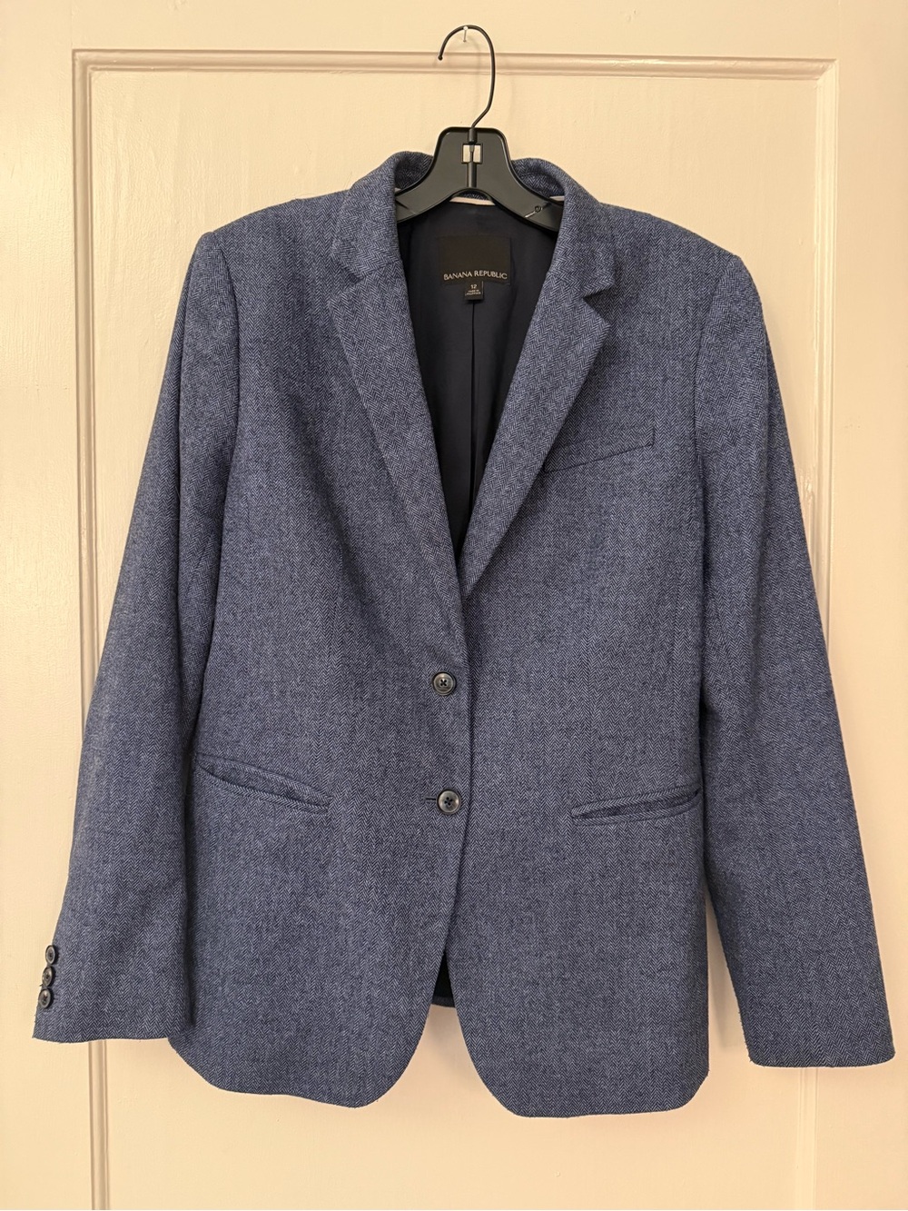 Banana Republic Wool-blend Navy Herringbone Blazer